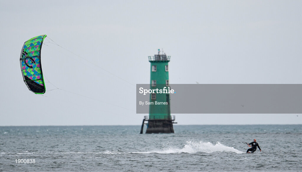 16 March 2020; A general view of a kitesurfer on Dollymount Strand in Clontarf, Dublin. Photo by Sam Barnes/Sportsfile