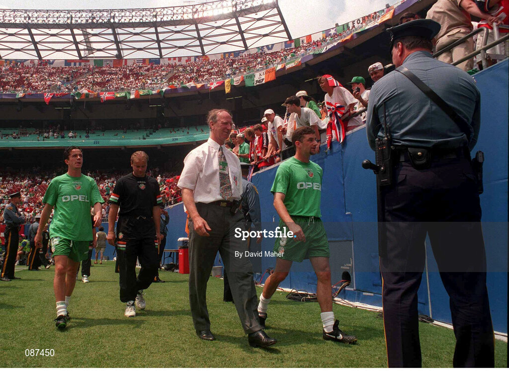28 June 1994; Republic of Ireland Manager Jack Charlton walks up into the stand prior to the start of the Republic of Ireland v Norway match, having been banned from the sideline, as a result of an incident in the Ireland v Mexico, World Cup match, Orlando, Florida, USA. Photo by David Maher/Sportsfile