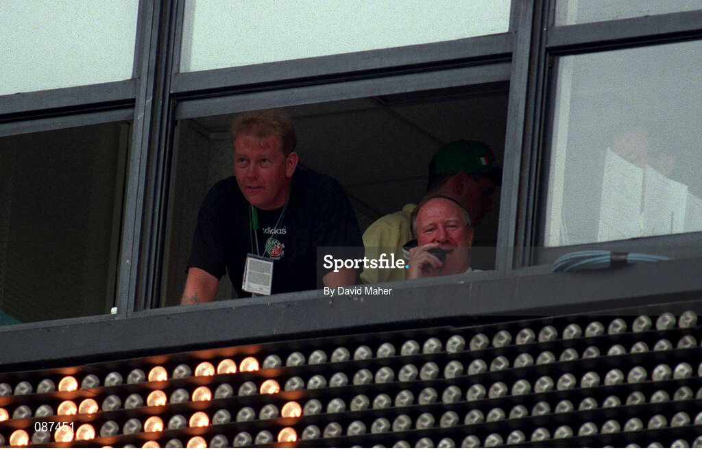 28 June 1994; Republic of Ireland Manager Jack Charlton watches the Ireland v Norway match from the stand, having been banned from the sideline, as a result of an incident in the Ireland v Mexico, World Cup match, Orlando, Florida, USA. Photo by David Maher/Sportsfile