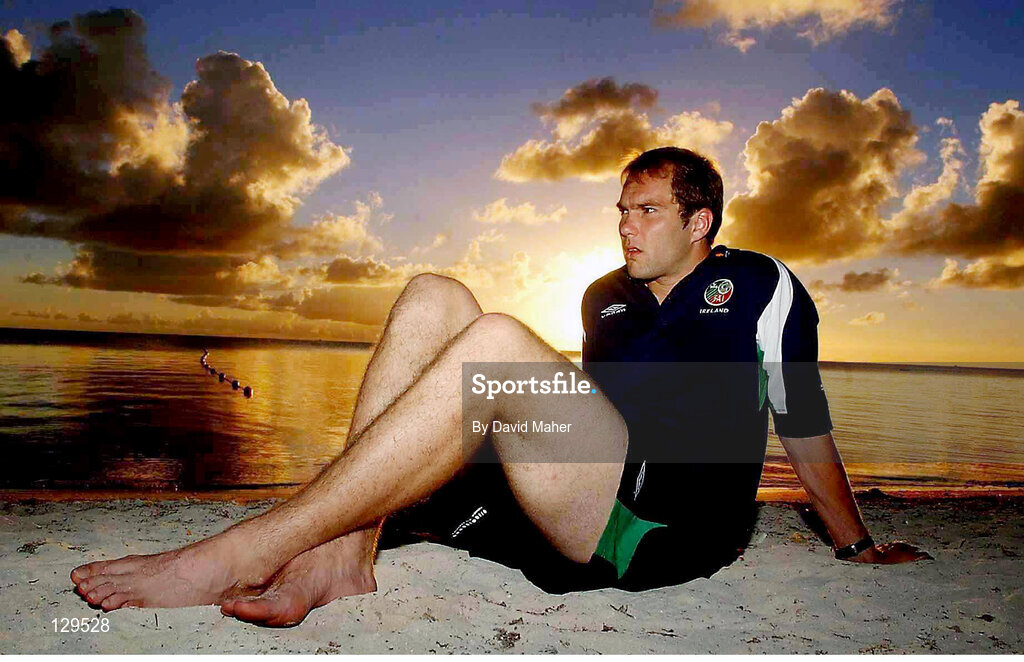 23 May 2002; Jason McAteer, Republic of Ireland, relaxes on  on the beach in Saipan. Soccer. Cup2002. Soccer. Photo by David Maher/Sportsfile