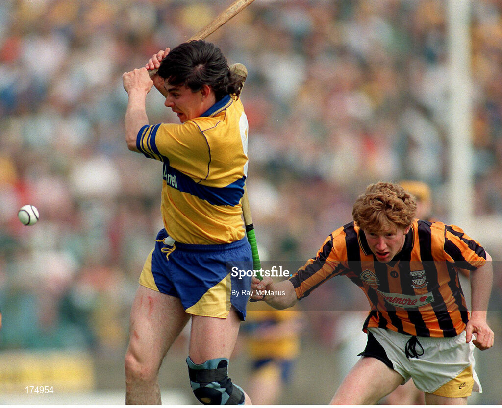 7 May 1995; Stephen Sheedy of Clare in action against John Power of Kilkenny during the Church & General National League Hurling Final between Kilkenny and Clare at Semple Stadium in Thurles, Tipperary. Photo by Ray McManus/Sportsfile