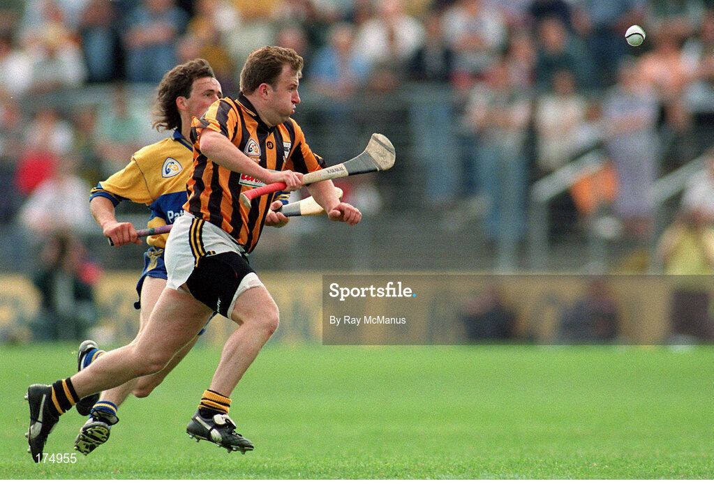 7 May 1995; Adrian Ronan of Kilkenny in action against PJ O'Connell of Clare during the Church & General National League Hurling Final between Kilkenny and Clare at Semple Stadium in Thurles, Tipperary. Photo by Ray McManus/Sportsfile