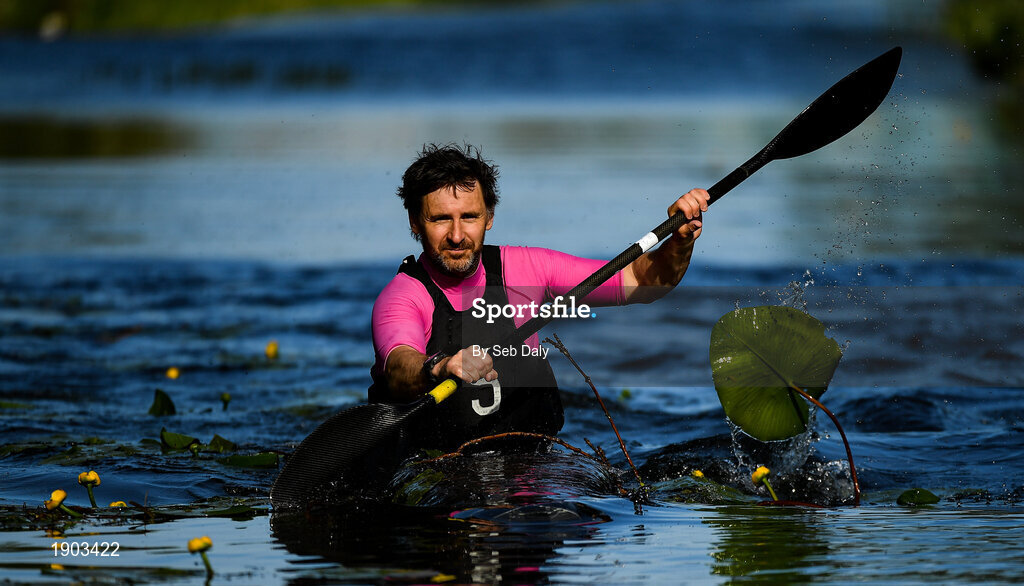 24 May 2020; Royal Canal Kayak Club member Richie Wagstaff, from Ballyfermot, takes part in a training session along the Royal Canal in Ashtown, Dublin, as limited sport resumes having previously suspended all activity following directives from the Irish Government in an effort to contain the spread of the Coronavirus (COVID-19) pandemic. Sports clubs in the Republic of Ireland resumed activity on May 18th under the Irish government’s Roadmap for Reopening of Society and Business following strict protocols in gatherings of four people or less with social distancing and hand sanitisation among other measures allowing it to return in a phased manner. Photo by Seb Daly/Sportsfile