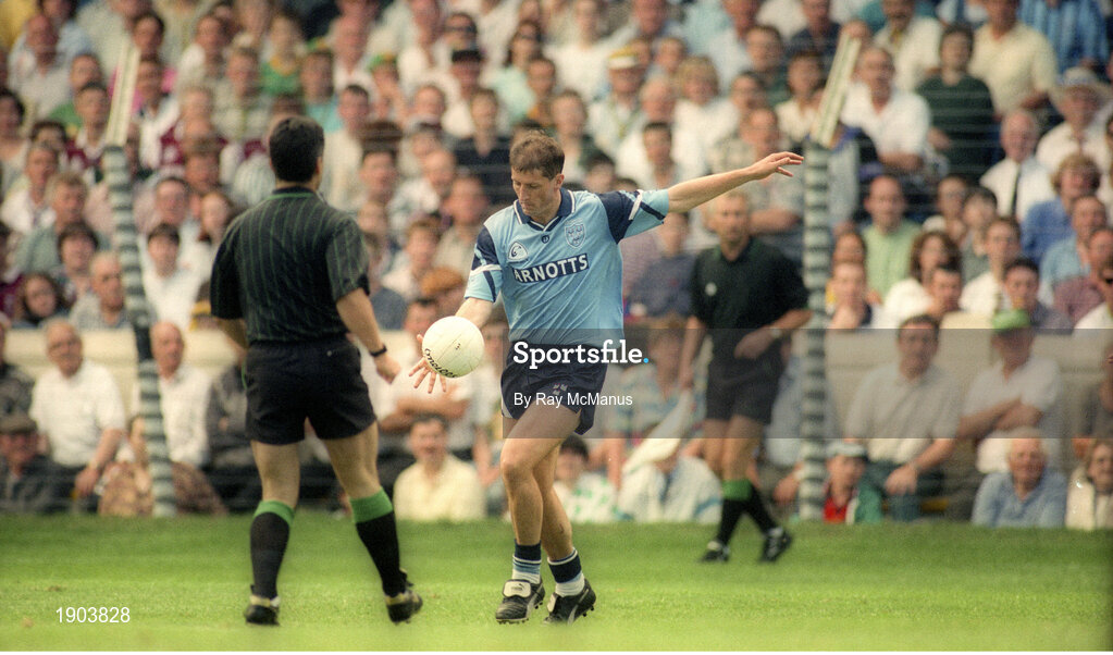 30 July 1995; Mick Galvin takes a free during the Bank of Ireland Leinster Senior Football Championship Final match between Dublin and Meath at Croke Park in Dublin. Photo by Ray McManus/Sportsfile
