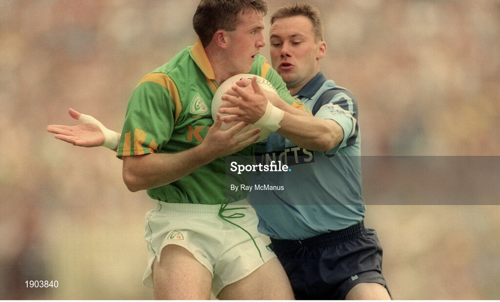 30 July 1995; Evan Kelly of Meath in action against Paul Curran of Dublin during the Bank of Ireland Leinster Senior Football Championship Final match between Dublin and Meath at Croke Park in Dublin. Photo by Ray McManus/Sportsfile