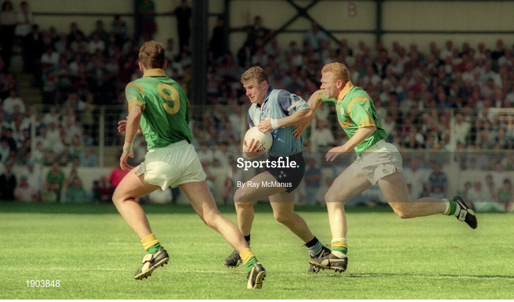 30 July 1995; Charlie Redmond of Dublin in action against Donal Curtis of Meath during the Bank of Ireland Leinster Senior Football Championship Final match between Dublin and Meath at Croke Park in Dublin. Photo by Ray McManus/Sportsfile