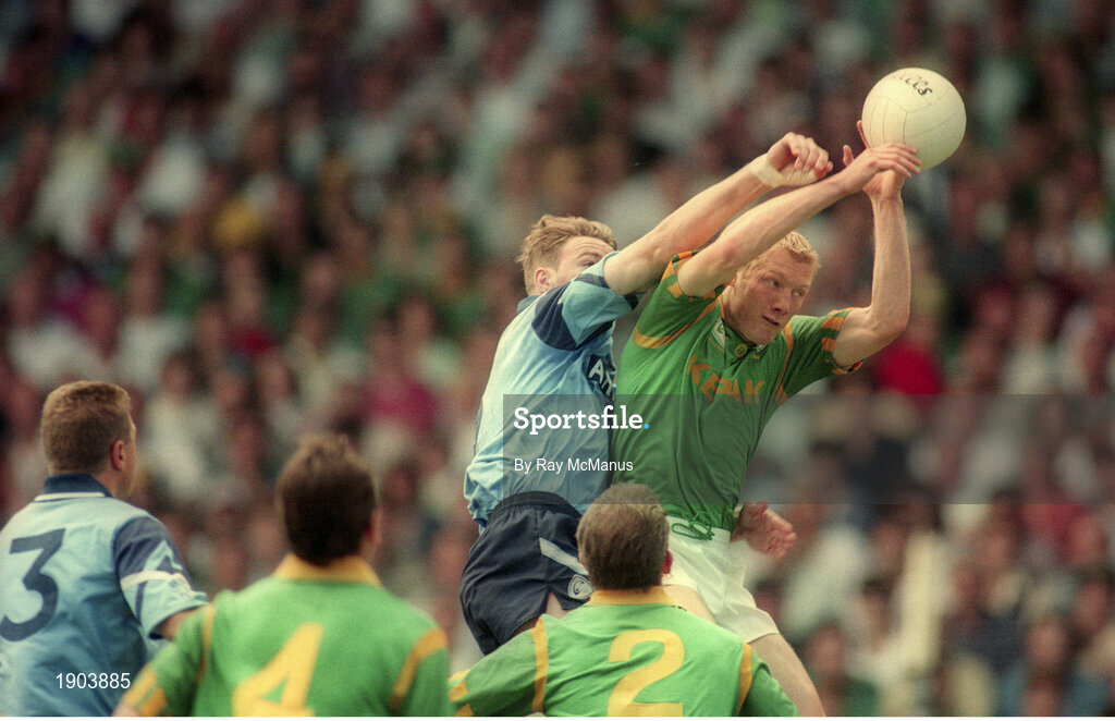30 July 1995; Graham Geraghty of Meath in action against Paul Bealin of Dublin during the Bank of Ireland Leinster Senior Football Championship Final match between Dublin and Meath at Croke Park in Dublin. Photo by Ray McManus/Sportsfile