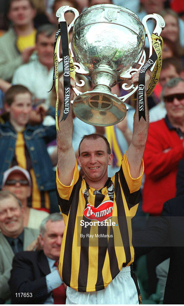 6 July 2003; Kilkenny captain DJ Carey lifts the cup after victory over Wexford. Guinness Leinster Senior Hurling Championship Final, Kilkenny v Wexford, Croke Park, Dublin. Photo by Ray McManus/Sportsfile
