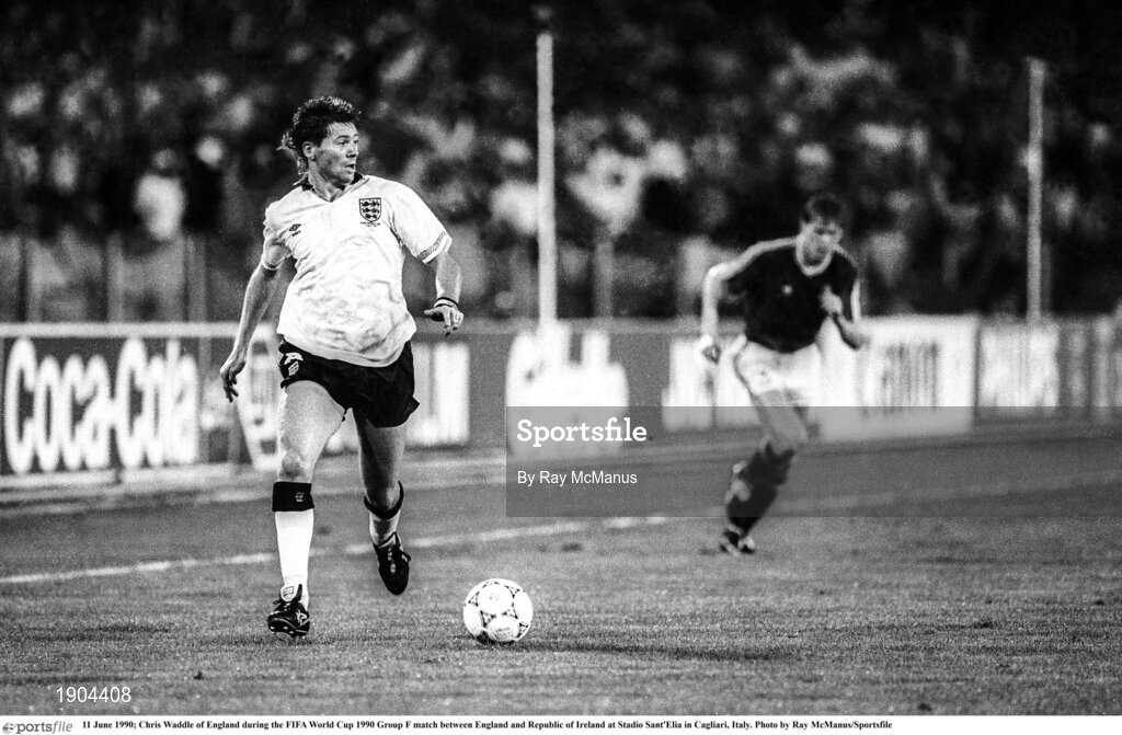 11 June 1990; Chris Waddle of England during the FIFA World Cup 1990 Group F match between England and Republic of Ireland at Stadio Sant'Elia in Cagliari, Italy. Photo by Ray McManus/Sportsfile