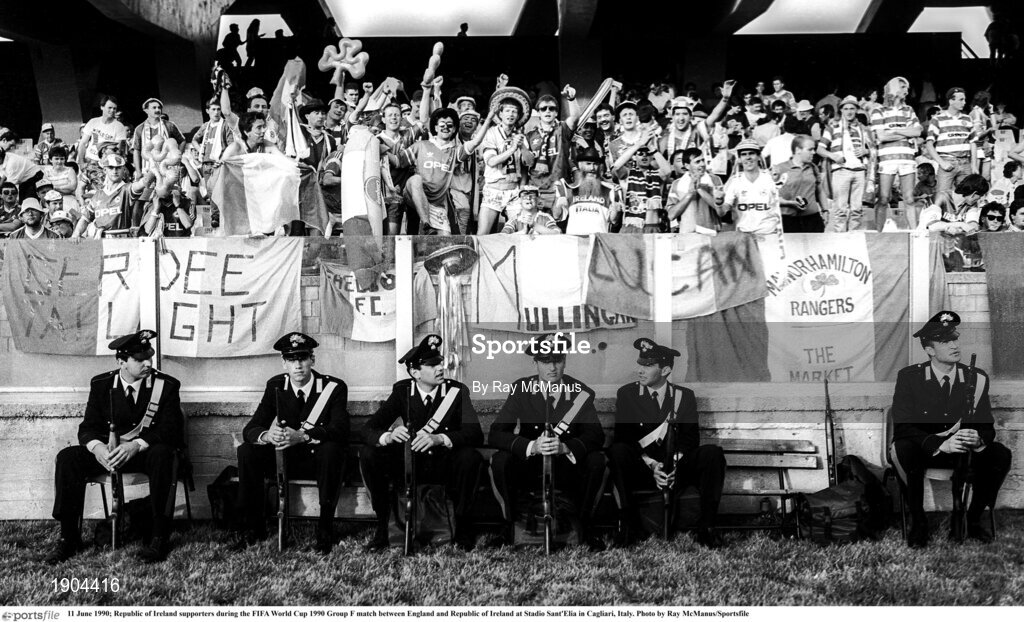 11 June 1990; Republic of Ireland supporters during the FIFA World Cup 1990 Group F match between England and Republic of Ireland at Stadio Sant'Elia in Cagliari, Italy. Photo by Ray McManus/Sportsfile