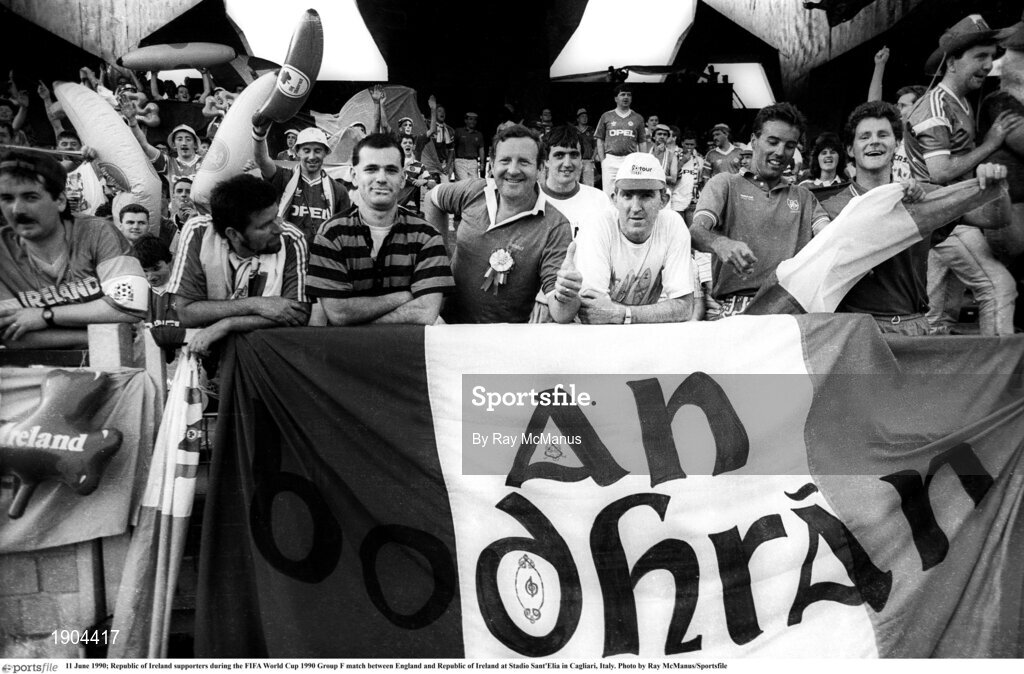 11 June 1990; Republic of Ireland supporters during the FIFA World Cup 1990 Group F match between England and Republic of Ireland at Stadio Sant'Elia in Cagliari, Italy. Photo by Ray McManus/Sportsfile