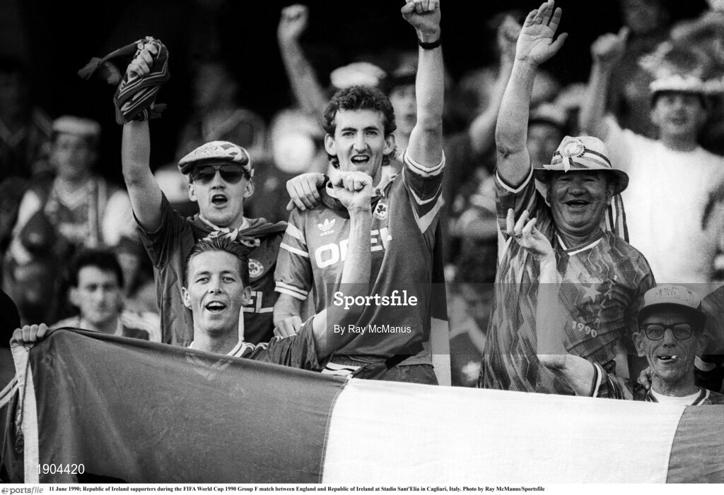 11 June 1990; Republic of Ireland supporters during the FIFA World Cup 1990 Group F match between England and Republic of Ireland at Stadio Sant'Elia in Cagliari, Italy. Photo by Ray McManus/Sportsfile