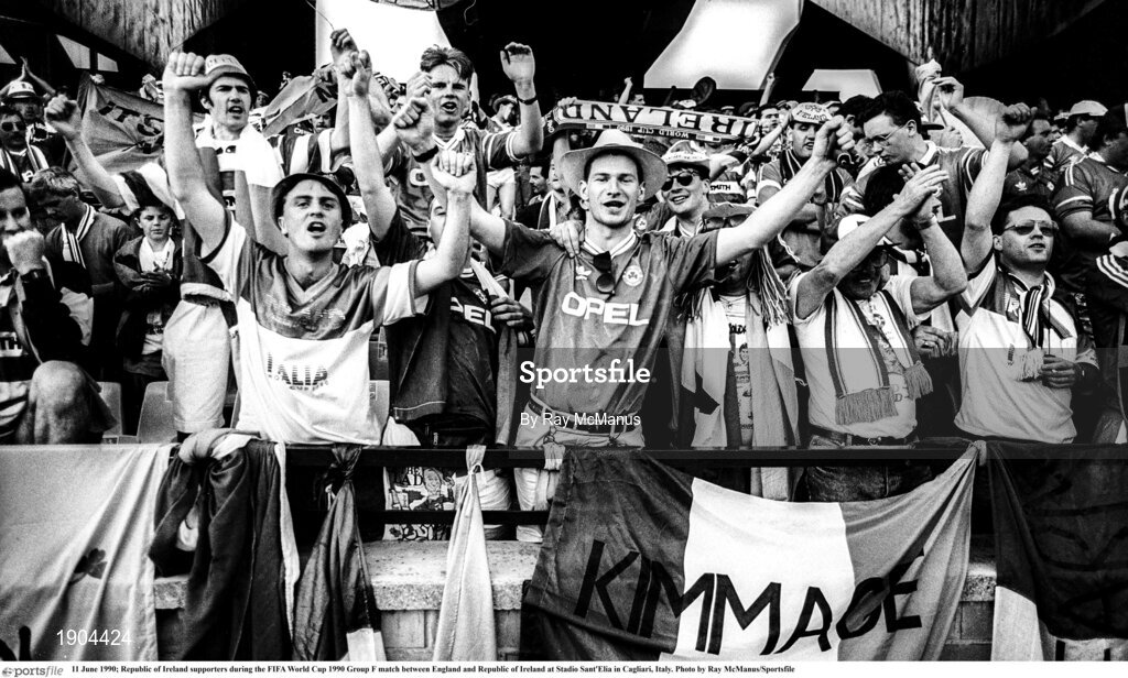 11 June 1990; Republic of Ireland supporters during the FIFA World Cup 1990 Group F match between England and Republic of Ireland at Stadio Sant'Elia in Cagliari, Italy. Photo by Ray McManus/Sportsfile