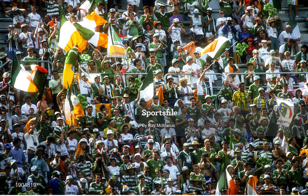 17 June 1990; Republic of Ireland supporters during the FIFA World Cup 1990 Group F match between Republic of Ireland and Egypt at Stadio La Favorita in Palermo, Italy. Photo by Ray McManus/Sportsfile