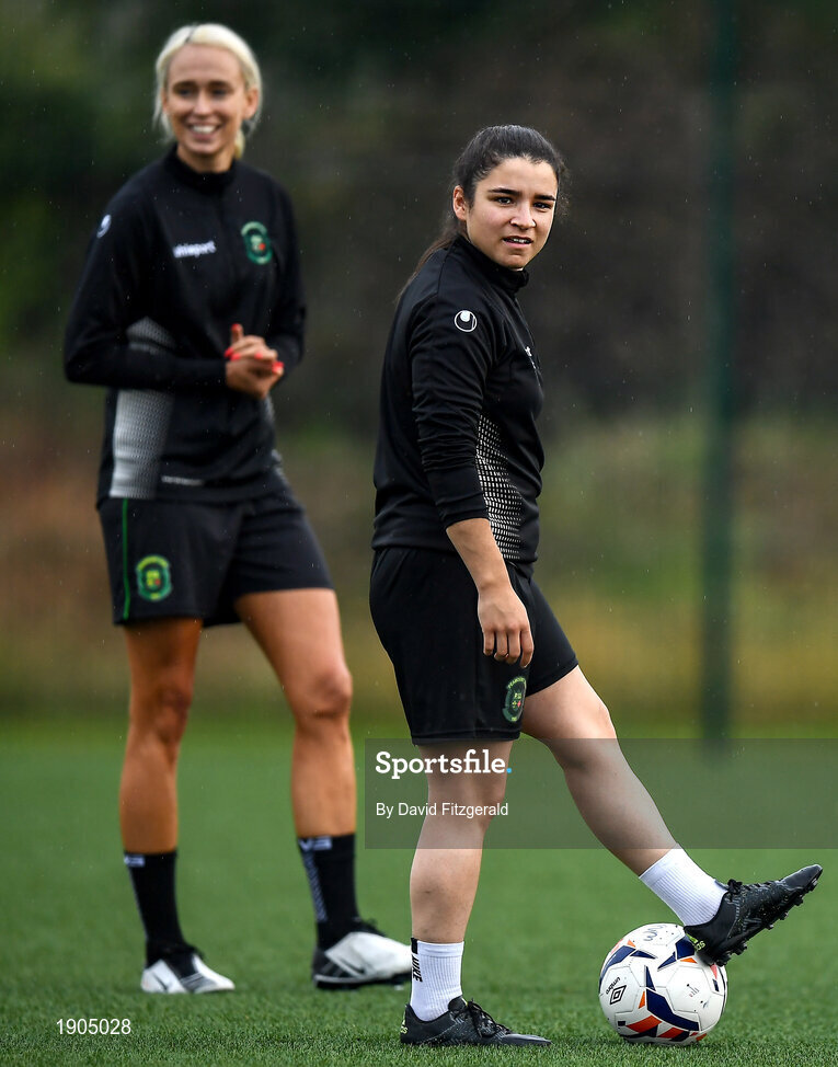 19 June 2020; Naima Chemaou, right, and Stephanie Roche during a Peamount United squad training session in Greenogue in Newcastle, Dublin. Following approval from the Football Association of Ireland and the Irish Government, a number of national league teams have been allowed to resume collective training. On March 12, the FAI announced the cessation of all football under their jurisdiction upon directives from the Irish Government, the Department of Health and UEFA, in an effort to contain the spread of the Coronavirus (COVID-19) pandemic. Photo by David Fitzgerald/Sportsfile