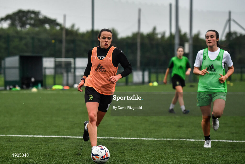 19 June 2020; Áine O'Gorman, left, and Niamh Farrelly during a Peamount United squad training session in Greenogue in Newcastle, Dublin. Following approval from the Football Association of Ireland and the Irish Government, a number of national league teams have been allowed to resume collective training. On March 12, the FAI announced the cessation of all football under their jurisdiction upon directives from the Irish Government, the Department of Health and UEFA, in an effort to contain the spread of the Coronavirus (COVID-19) pandemic. Photo by David Fitzgerald/Sportsfile