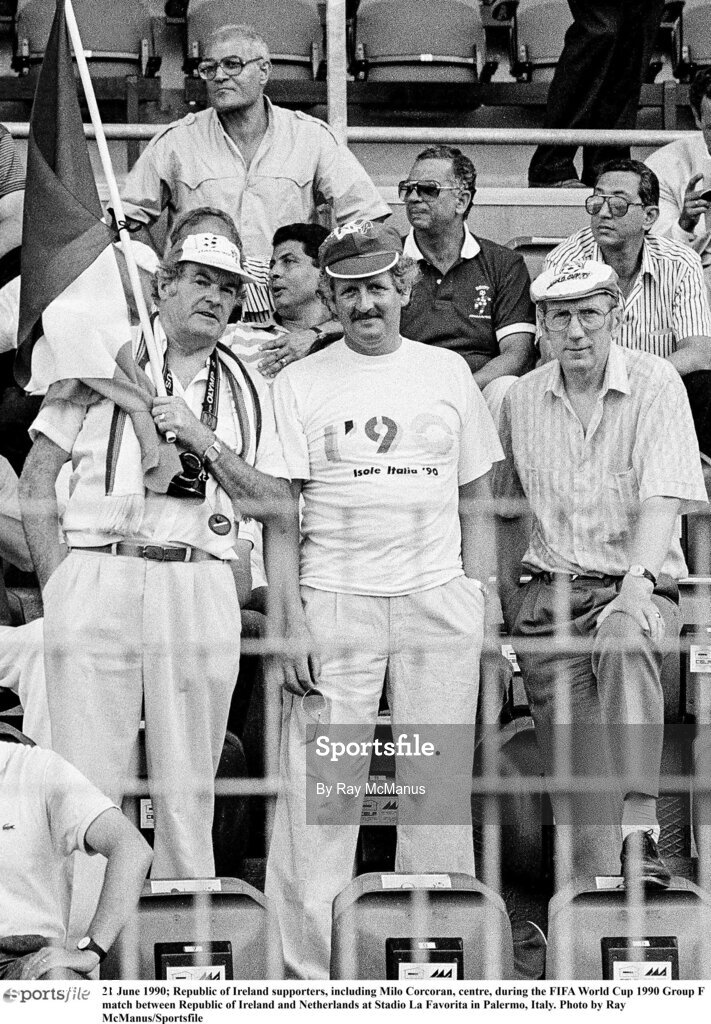 21 June 1990; Republic of Ireland supporters, including Milo Corcoran, centre, during the FIFA World Cup 1990 Group F match between Republic of Ireland and Netherlands at Stadio La Favorita in Palermo, Italy. Photo by Ray McManus/Sportsfile