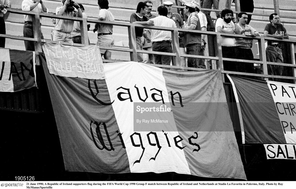 21 June 1990; A Republic of Ireland supporters flag during the FIFA World Cup 1990 Group F match between Republic of Ireland and Netherlands at Stadio La Favorita in Palermo, Italy. Photo by Ray McManus/Sportsfile