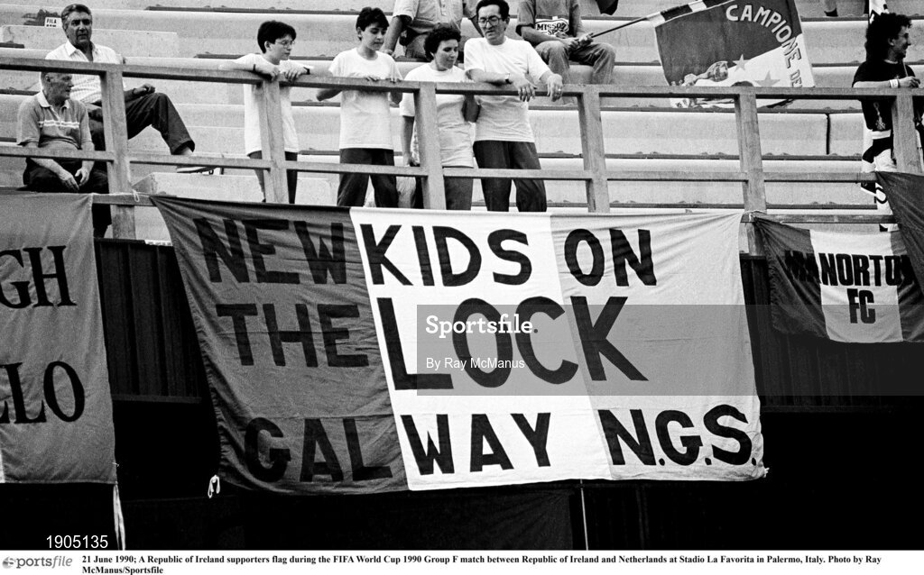 21 June 1990; A Republic of Ireland supporters flag during the FIFA World Cup 1990 Group F match between Republic of Ireland and Netherlands at Stadio La Favorita in Palermo, Italy. Photo by Ray McManus/Sportsfile