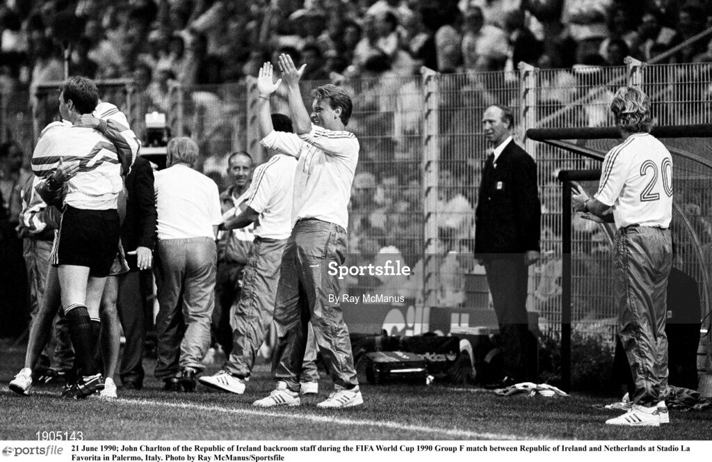 21 June 1990; John Charlton of the Republic of Ireland backroom staff during the FIFA World Cup 1990 Group F match between Republic of Ireland and Netherlands at Stadio La Favorita in Palermo, Italy. Photo by Ray McManus/Sportsfile