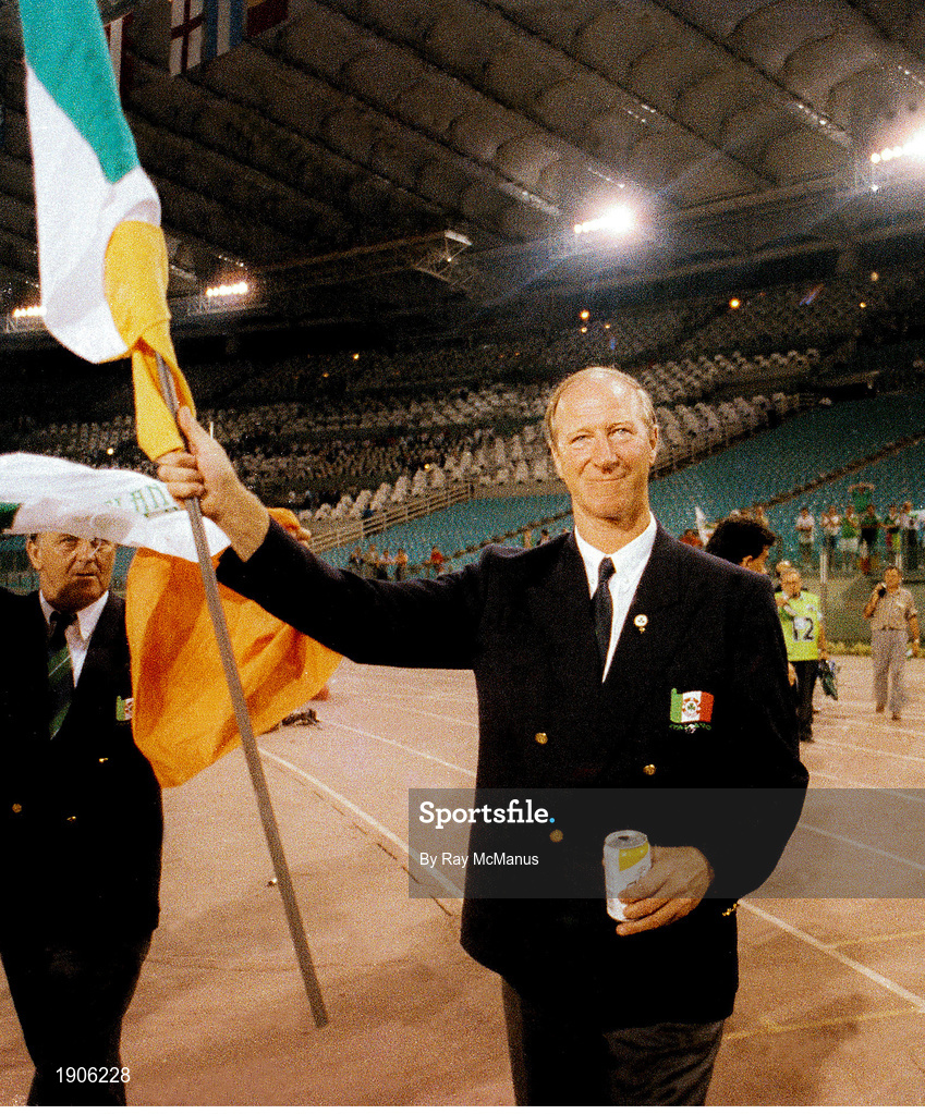 30 June 1990; Republic of Ireland manager Jack Charlton waves to supporters after the FIFA World Cup 1990 Quarter-Final match between Italy and Republic of Ireland at the Stadio Olimpico in Rome, Italy. Photo by Ray McManus/Sportsfile
