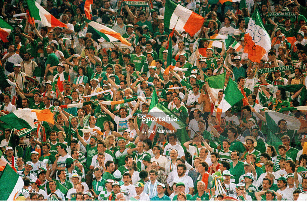 30 June 1990; Republic of Ireland supporters during the FIFA World Cup 1990 Quarter-Final match between Italy and Republic of Ireland at the Stadio Olimpico in Rome, Italy. Photo by Ray McManus/Sportsfile