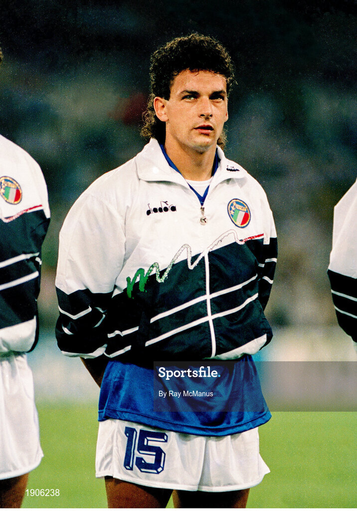30 June 1990; Roberto Baggio of Italy prior to the FIFA World Cup 1990 Quarter-Final match between Italy and Republic of Ireland at the Stadio Olimpico in Rome, Italy. Photo by Ray McManus/Sportsfile