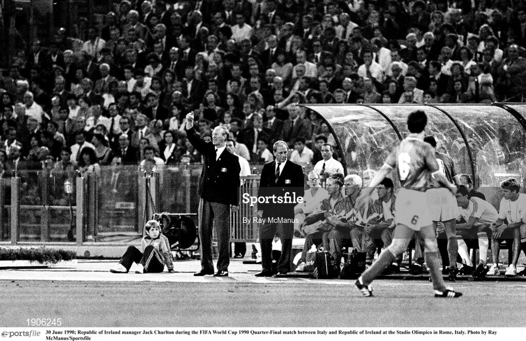30 June 1990; Republic of Ireland manager Jack Charlton during the FIFA World Cup 1990 Quarter-Final match between Italy and Republic of Ireland at the Stadio Olimpico in Rome, Italy. Photo by Ray McManus/Sportsfile