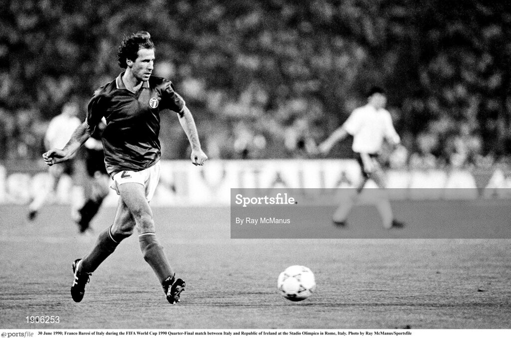 30 June 1990; Franco Baresi of Italy during the FIFA World Cup 1990 Quarter-Final match between Italy and Republic of Ireland at the Stadio Olimpico in Rome, Italy. Photo by Ray McManus/Sportsfile