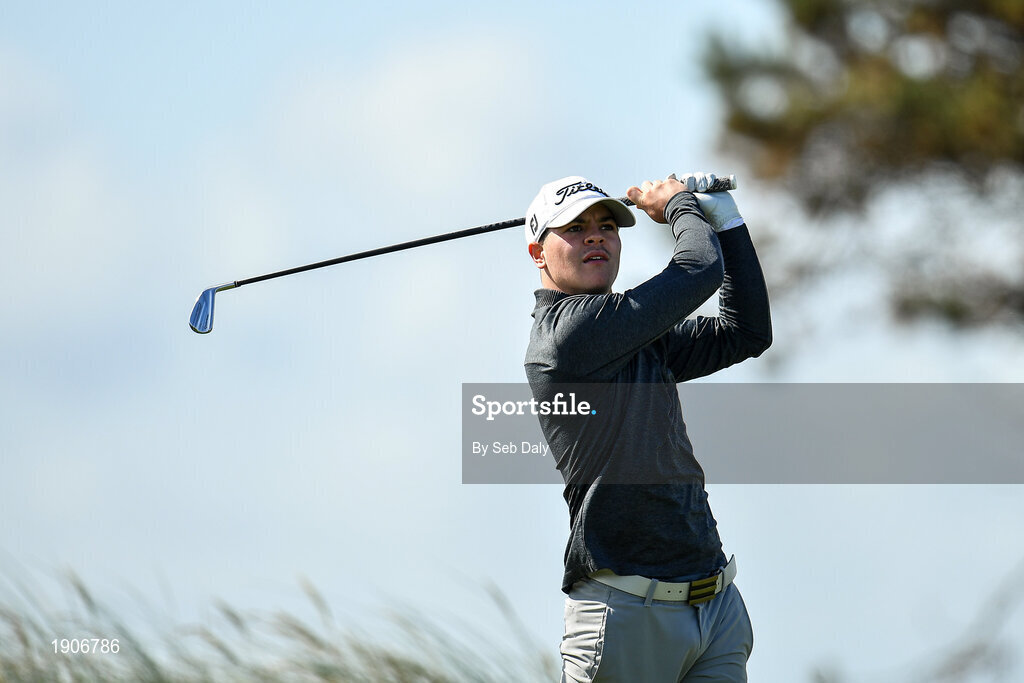 6 July 2020; Sam Murphy watches his tee shot on the first during the Flogas Irish Scratch Series at the Seapoint Golf Club in Termonfeckin, Louth. Photo by Seb Daly/Sportsfile