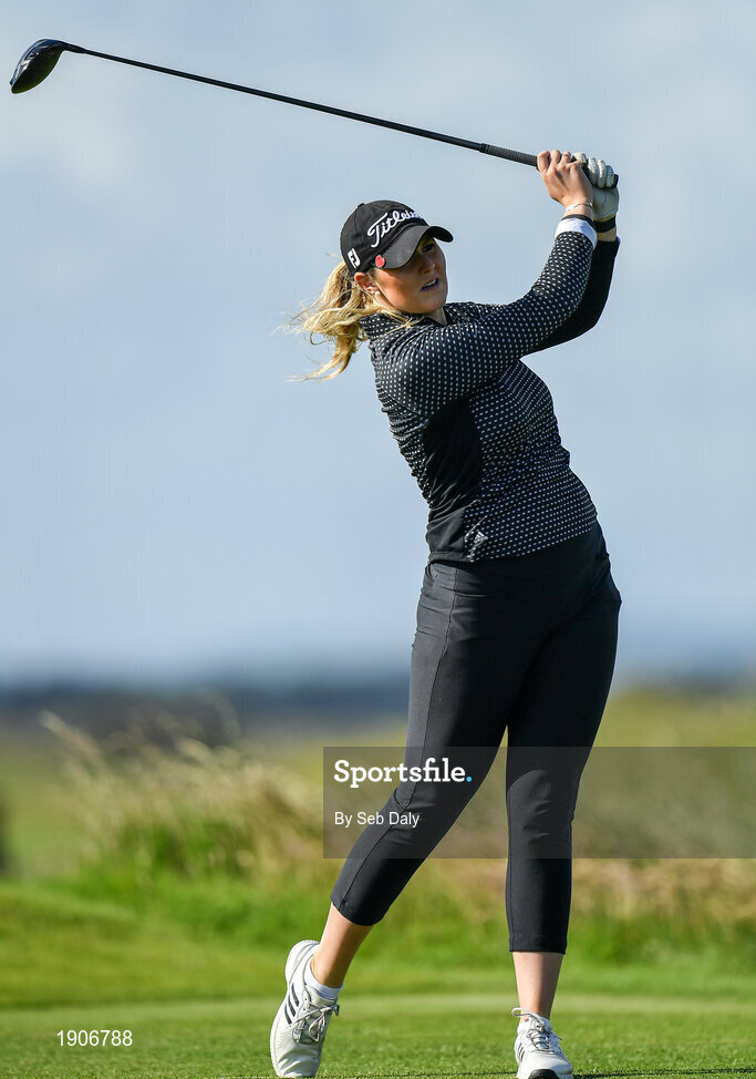 6 July 2020; Olivia Mehaffey watches her tee shot on the first during the Flogas Irish Scratch Series at the Seapoint Golf Club in Termonfeckin, Louth. Photo by Seb Daly/Sportsfile