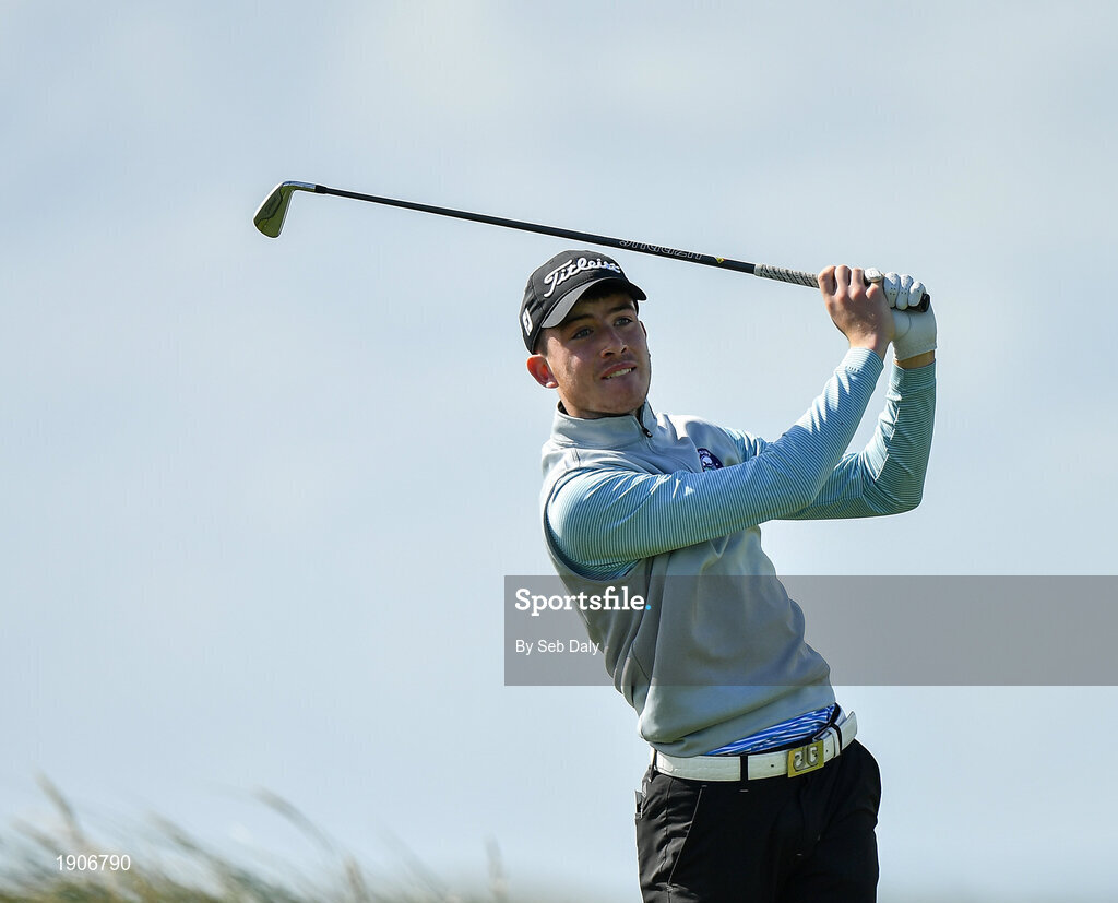 6 July 2020; Dylan Keating watches his tee shot on the first during the Flogas Irish Scratch Series at the Seapoint Golf Club in Termonfeckin, Louth. Photo by Seb Daly/Sportsfile