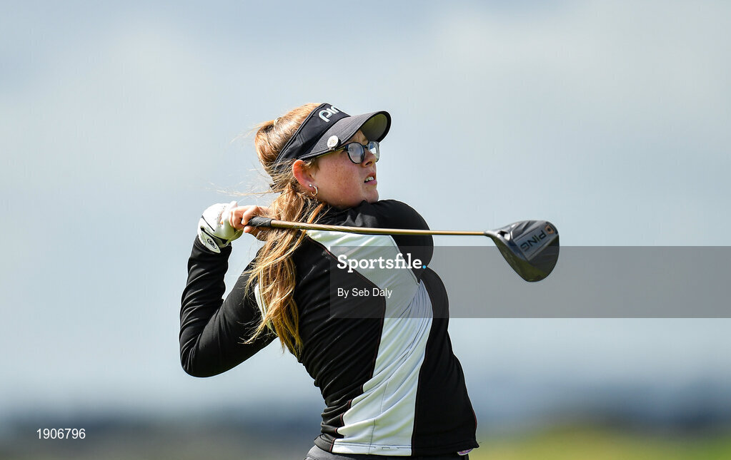 6 July 2020; Tara Laverty watches her tee shot on the first during the Flogas Irish Scratch Series at the Seapoint Golf Club in Termonfeckin, Louth. Photo by Seb Daly/Sportsfile