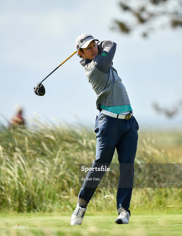 6 July 2020; John Ross Galbraith watches his tee shot on the first during the Flogas Irish Scratch Series at the Seapoint Golf Club in Termonfeckin, Louth. Photo by Seb Daly/Sportsfile