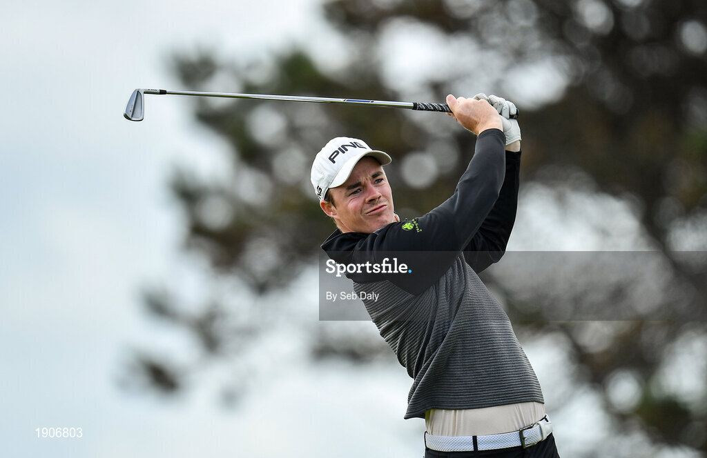 6 July 2020; Stuart Grehan watches his tee shot on the first during the Flogas Irish Scratch Series at the Seapoint Golf Club in Termonfeckin, Louth. Photo by Seb Daly/Sportsfile