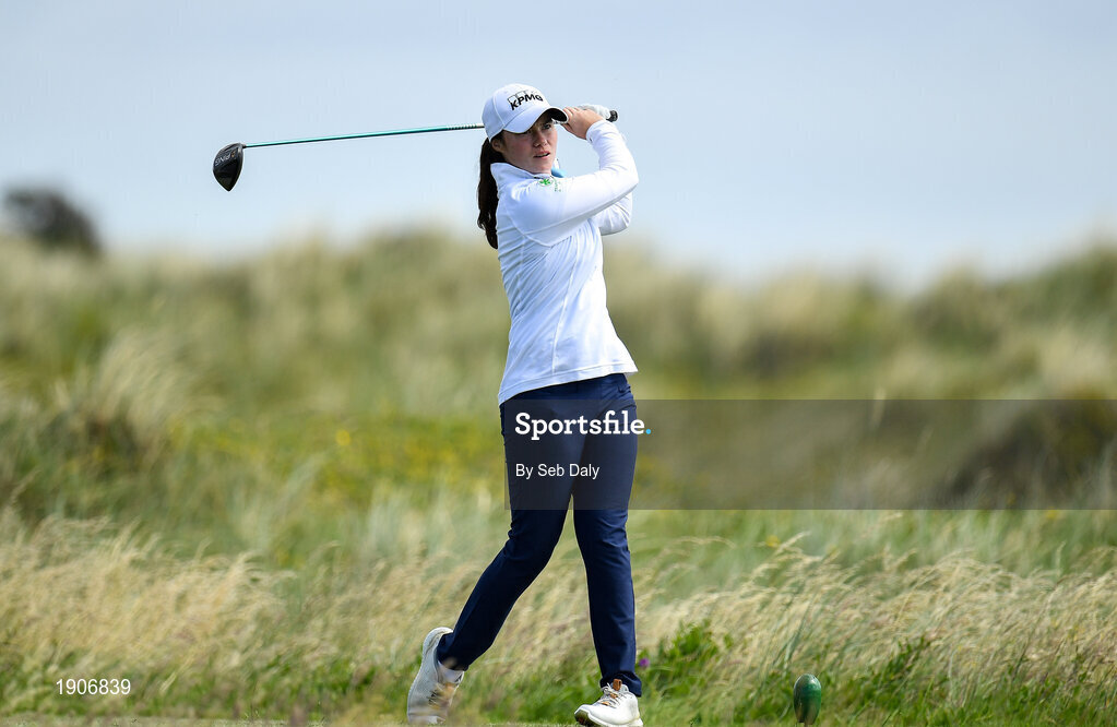 6 July 2020; Leona Maguire watches her tee shot on the 10th during the Flogas Irish Scratch Series at the Seapoint Golf Club in Termonfeckin, Louth. Photo by Seb Daly/Sportsfile