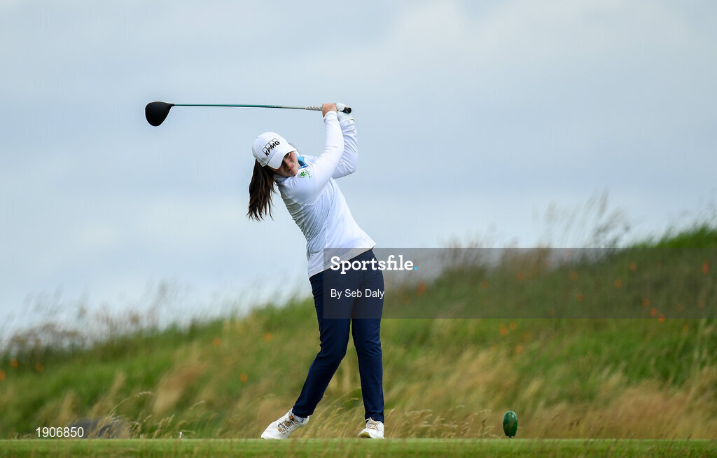 6 July 2020; Leona Maguire watches her tee shot on the 11th during the Flogas Irish Scratch Series at the Seapoint Golf Club in Termonfeckin, Louth. Photo by Seb Daly/Sportsfile