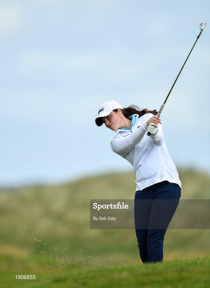 6 July 2020; Leona Maguire plays from the rough onto the 11th green during the Flogas Irish Scratch Series at the Seapoint Golf Club in Termonfeckin, Louth. Photo by Seb Daly/Sportsfile