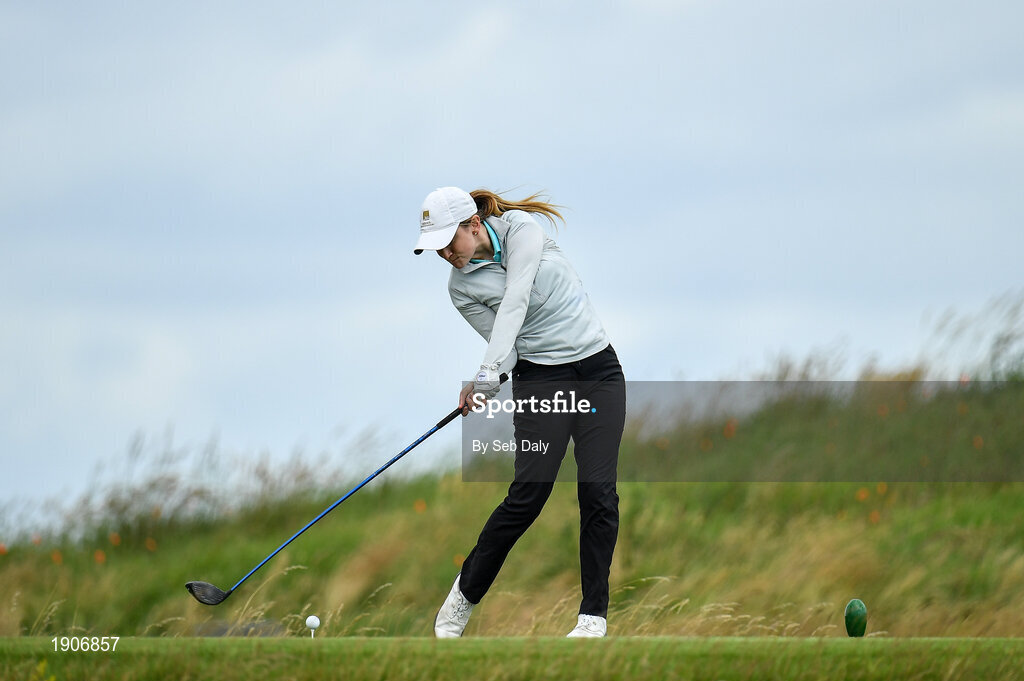 6 July 2020; Kate Dwyer plays her tee shot on the 11th during the Flogas Irish Scratch Series at the Seapoint Golf Club in Termonfeckin, Louth. Photo by Seb Daly/Sportsfile