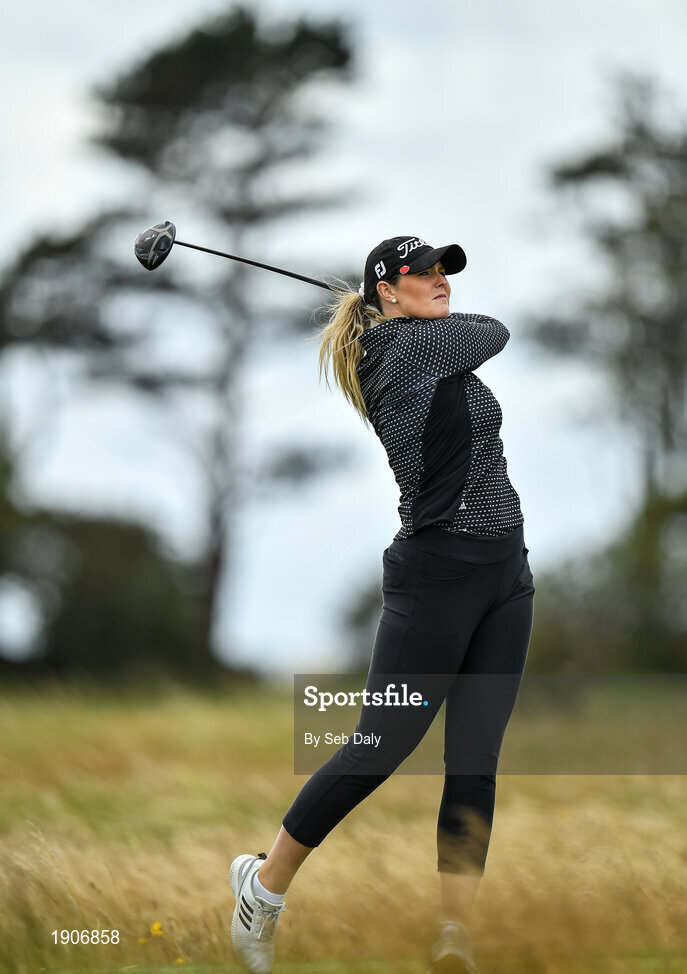 6 July 2020; Olivia Mehaffey watches her tee shot on the 12th during the Flogas Irish Scratch Series at the Seapoint Golf Club in Termonfeckin, Louth. Photo by Seb Daly/Sportsfile
