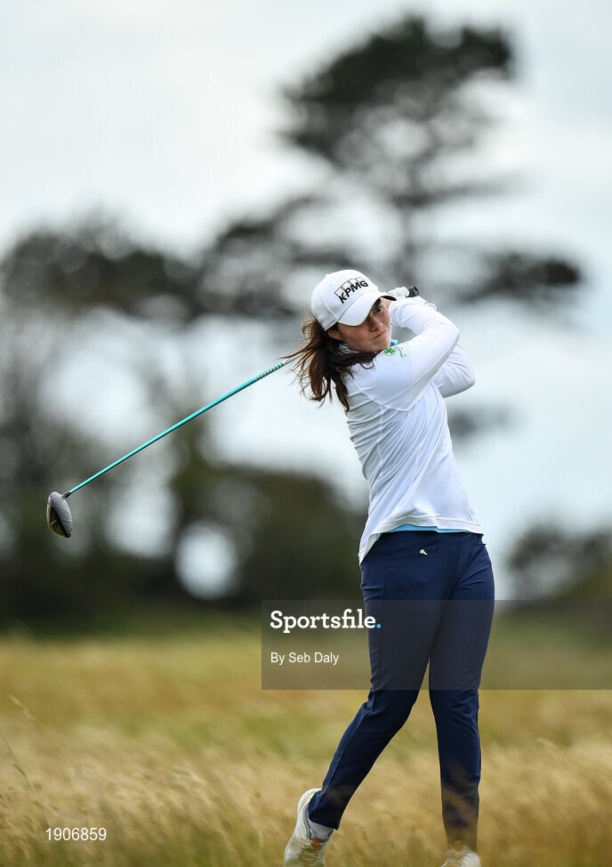 6 July 2020; Leona Maguire watches her tee shot on the 12th during the Flogas Irish Scratch Series at the Seapoint Golf Club in Termonfeckin, Louth. Photo by Seb Daly/Sportsfile