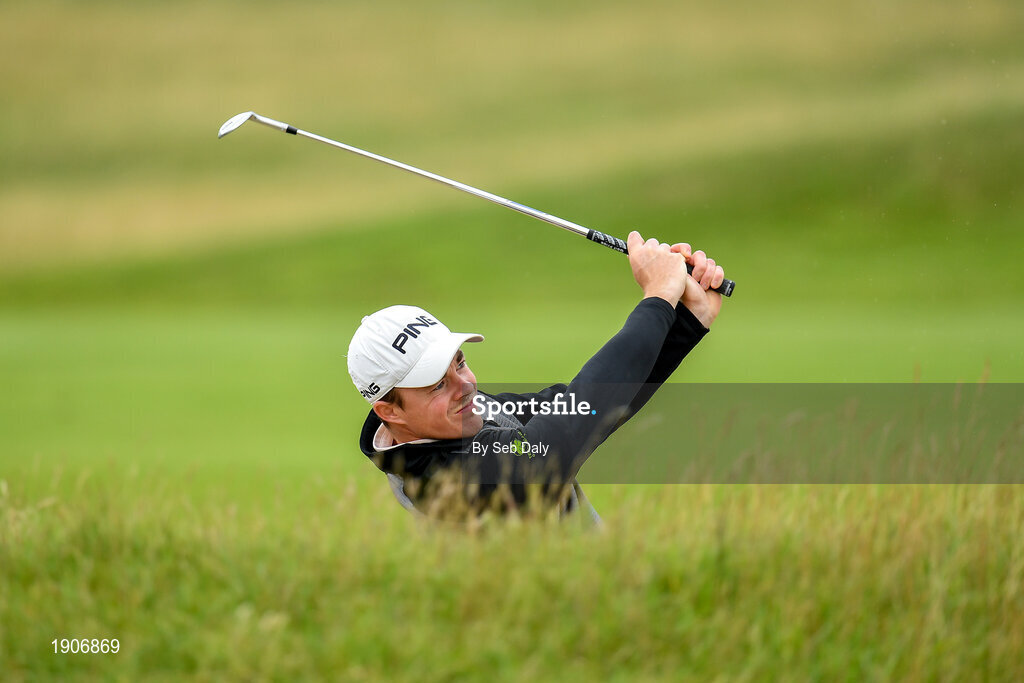 6 July 2020; Stuart Grehan plays from a bunker onto the 10th green during the Flogas Irish Scratch Series at the Seapoint Golf Club in Termonfeckin, Louth. Photo by Seb Daly/Sportsfile