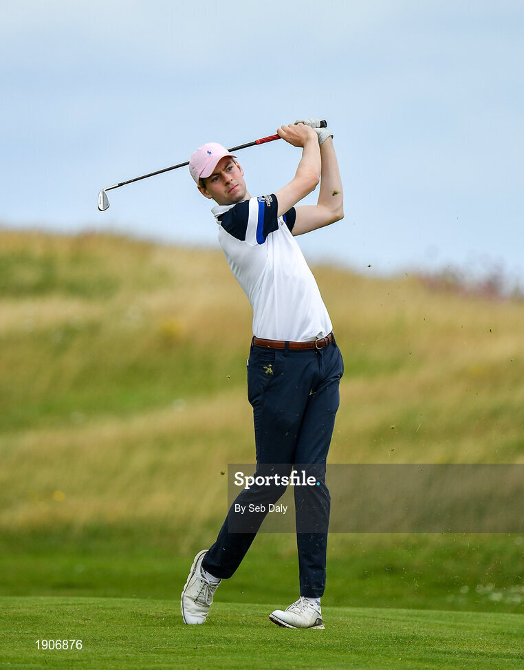 6 July 2020; Robert Galligan watches his pitch onto the 10th green during the Flogas Irish Scratch Series at the Seapoint Golf Club in Termonfeckin, Louth. Photo by Seb Daly/Sportsfile