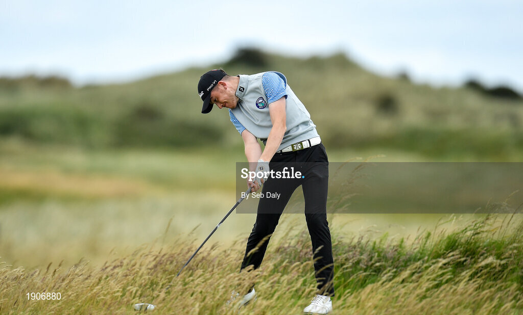 6 July 2020; Dylan Keating plays his tee shot on the 11th during the Flogas Irish Scratch Series at the Seapoint Golf Club in Termonfeckin, Louth. Photo by Seb Daly/Sportsfile
