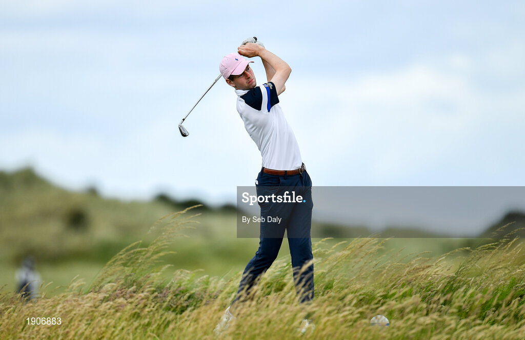 6 July 2020; Robert Galligan watches his tee shot on the 11th during the Flogas Irish Scratch Series at the Seapoint Golf Club in Termonfeckin, Louth. Photo by Seb Daly/Sportsfile