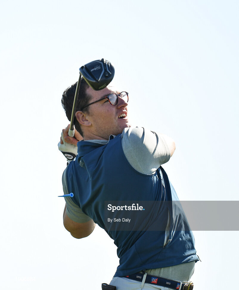 6 July 2020; Aaron Brady watches his tee shot on the 10th during the Flogas Irish Scratch Series at the Seapoint Golf Club in Termonfeckin, Louth. Photo by Seb Daly/Sportsfile