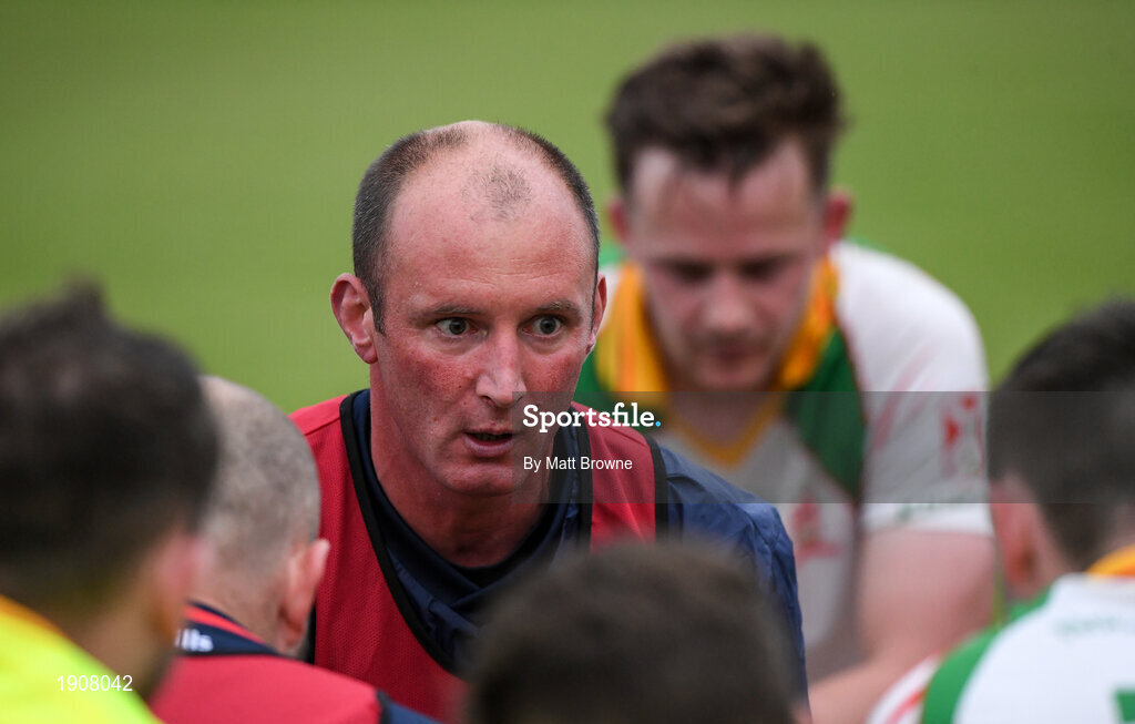 17 July 2020; Keith Byrne manager of Kiltegan during the Wicklow County Senior Football Championship Round 1 match between Tinahely and Kiltegan at Baltinglass GAA Club in Baltinglass, Wicklow. Competitive GAA matches have been approved to return following the guidelines of Phase 3 of the Irish Government’s Roadmap for Reopening of Society and Business and protocols set down by the GAA governing authorities. With games having been suspended since March, competitive games can take place with updated protocols including a limit of 200 individuals at any one outdoor event, including players, officials and a limited number of spectators, with social distancing, hand sanitisation and face masks being worn by those in attendance among other measures in an effort to contain the spread of the Coronavirus (COVID-19) pandemic. Photo by Matt Browne/Sportsfile