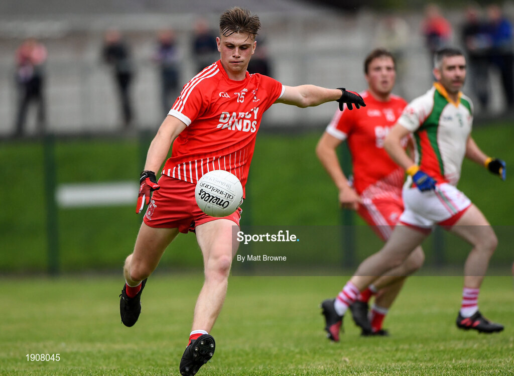17 July 2020; James Hedderman of Tinahely in action against Kiltegan during the Wicklow County Senior Football Championship Round 1 match between Tinahely and Kiltegan at Baltinglass GAA Club in Baltinglass, Wicklow. Competitive GAA matches have been approved to return following the guidelines of Phase 3 of the Irish Government’s Roadmap for Reopening of Society and Business and protocols set down by the GAA governing authorities. With games having been suspended since March, competitive games can take place with updated protocols including a limit of 200 individuals at any one outdoor event, including players, officials and a limited number of spectators, with social distancing, hand sanitisation and face masks being worn by those in attendance among other measures in an effort to contain the spread of the Coronavirus (COVID-19) pandemic. Photo by Matt Browne/Sportsfile