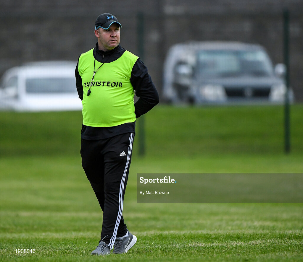 17 July 2020; Alan Costello Tinahely manager during the Wicklow County Senior Football Championship Round 1 match between Tinahely and Kiltegan at Baltinglass GAA Club in Baltinglass, Wicklow. Competitive GAA matches have been approved to return following the guidelines of Phase 3 of the Irish Government’s Roadmap for Reopening of Society and Business and protocols set down by the GAA governing authorities. With games having been suspended since March, competitive games can take place with updated protocols including a limit of 200 individuals at any one outdoor event, including players, officials and a limited number of spectators, with social distancing, hand sanitisation and face masks being worn by those in attendance among other measures in an effort to contain the spread of the Coronavirus (COVID-19) pandemic. Photo by Matt Browne/Sportsfile