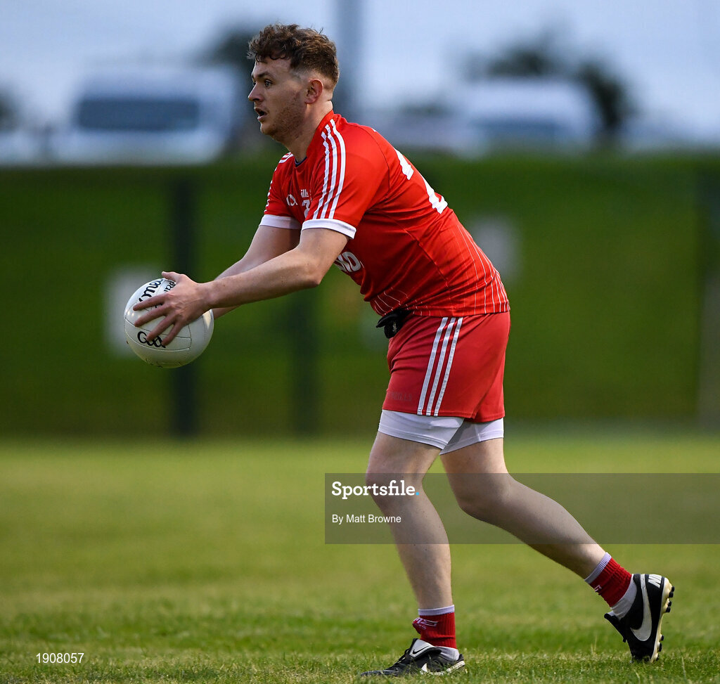 17 July 2020; Jason Cush of Tinahely during the Wicklow County Senior Football Championship Round 1 match between Tinahely and Kiltegan at Baltinglass GAA Club in Baltinglass, Wicklow. Competitive GAA matches have been approved to return following the guidelines of Phase 3 of the Irish Government’s Roadmap for Reopening of Society and Business and protocols set down by the GAA governing authorities. With games having been suspended since March, competitive games can take place with updated protocols including a limit of 200 individuals at any one outdoor event, including players, officials and a limited number of spectators, with social distancing, hand sanitisation and face masks being worn by those in attendance among other measures in an effort to contain the spread of the Coronavirus (COVID-19) pandemic. Photo by Matt Browne/Sportsfile